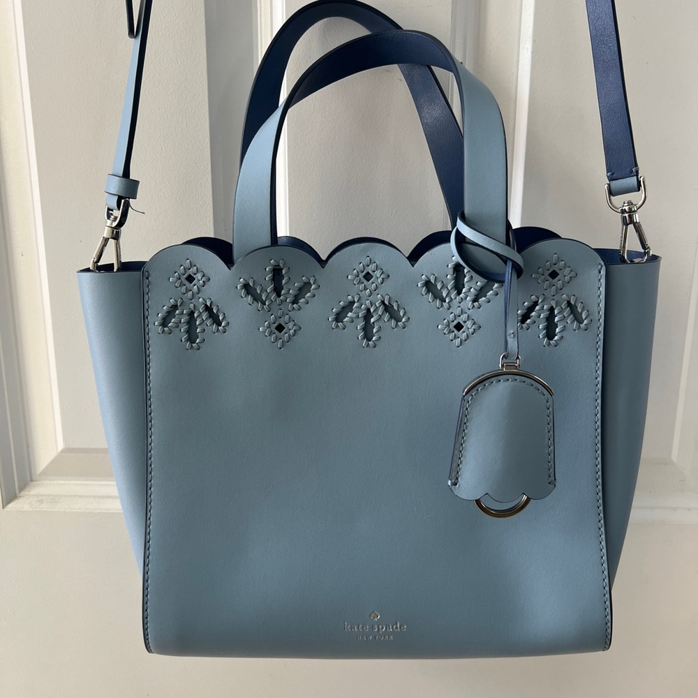 Kate Spade Magnolia Street Eyelet Mini Mina Light Blue Leather Purse, beautiful - Picture 3 of 16